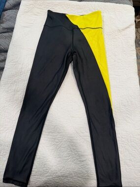 ZYIA Black Leggings with Bright Yellow Side Panel